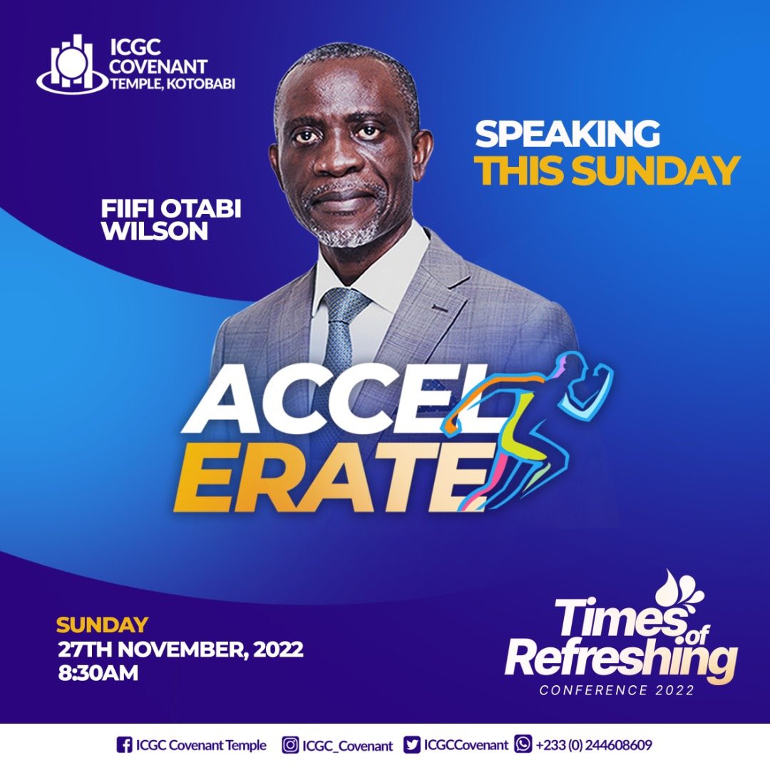 IcgcCovenant's tweet photo. *TIMES OF REFRESHING CONFERENCE 2022*
Please join us in an atmosphere of praise and worship tomorrow at 8:30am as we crown our Times of Refreshing Conference.
Bringing us God's word tomorrow is Rev. Fiifi Otabi Wilson.
#TOR22
#WeAreICGC
#TheFutureIsExciting https://t.co/42P3ockBga