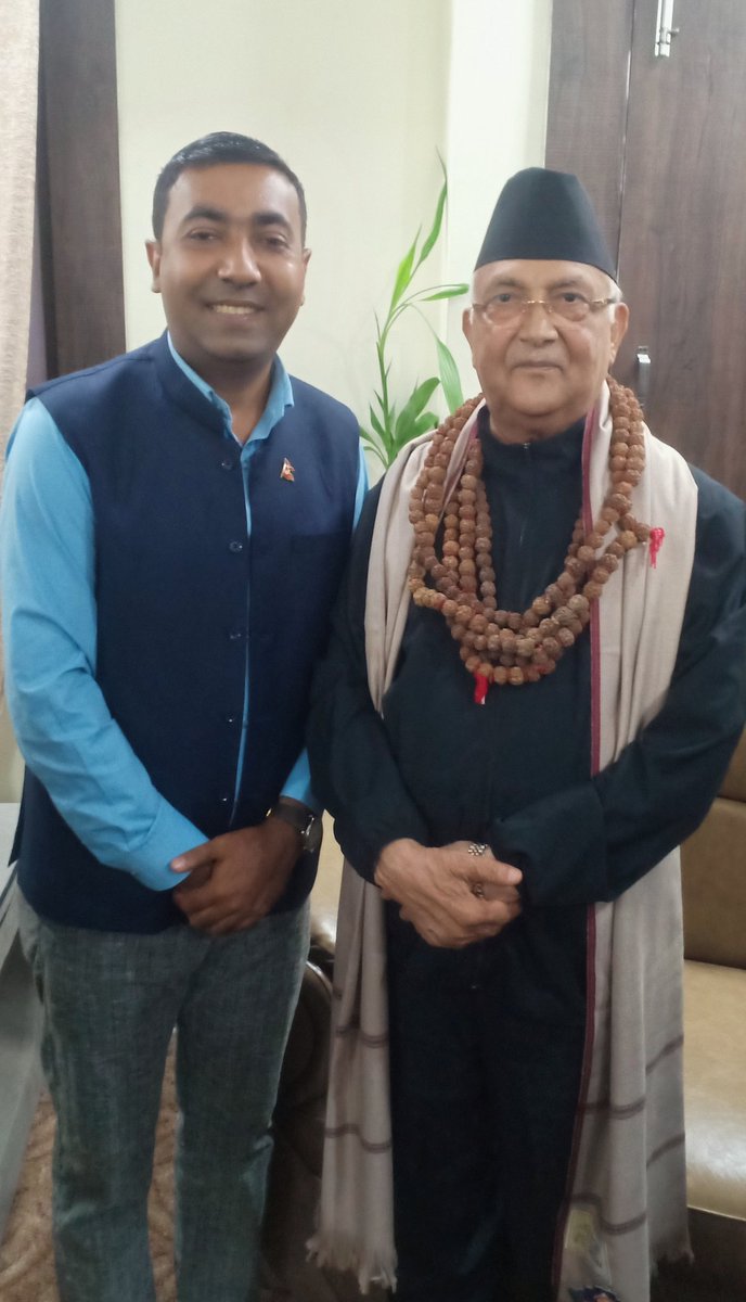 dhamala_ram's tweet photo. Congratulations former PM ( and next PM ) of Nepal, hon.  KP Sharma Oli for elected MP. It was nice meeting and talked about recent few health issues of Nepal @kpsharmaoli https://t.co/MTvSM6c35A