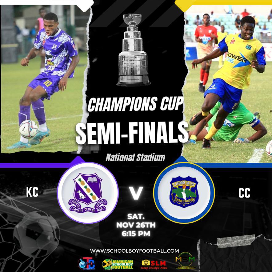 McNameeSports's tweet photo. The Champions Cup semi-finals are here!
Venue: National Stadium
#schoolboyfootball #jamaica #kc #staths #jc #clarendoncollege https://t.co/0D0fY0NFLX