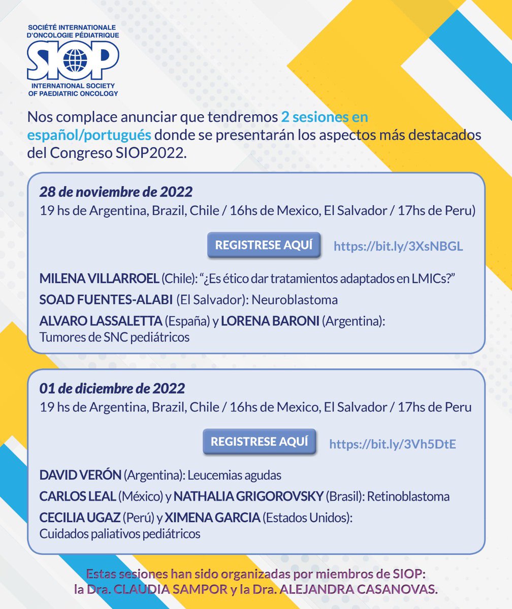 Esta semana podremos revivir presentaciones destacadas de SIOP 2022… en español y portugués!! Anótate para recibir el link de conexión:
28/11 bit.ly/3XsNBGL
1/12 bit.ly/3Vh5DtE #siopambassador #siop2022
@slaop_org @youngsiop @WorldSIOP @sahop_arg