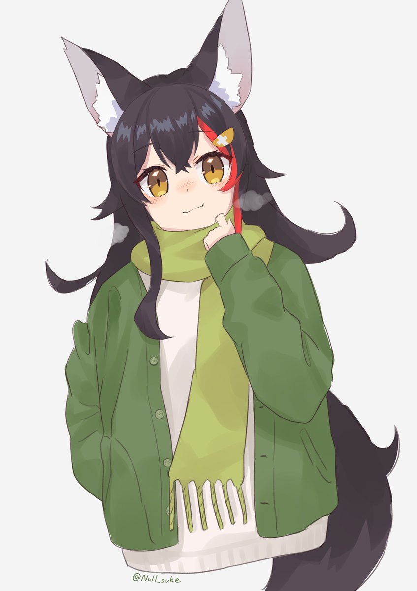 ookami mio 1girl solo animal ears wolf ears black hair scarf long hair  illustration images