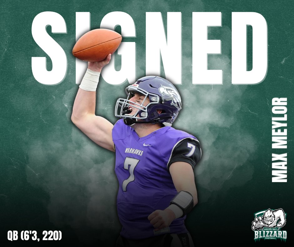 The Green Bay Blizzard have signed quarterback Max Meylor! A native of Mount Horeb, WI, Meylor led <a href="/WarhawkFootball/">Warhawk Football</a> to the DIII National Championship game in 2019 and was named the 2021 WIAC Offensive Player of the Year. Welcome to Green Bay, <a href="/MaxMeylor/">Maxwell Meylor</a>! #GoBlizz #GetBlizzy ❄️🏈