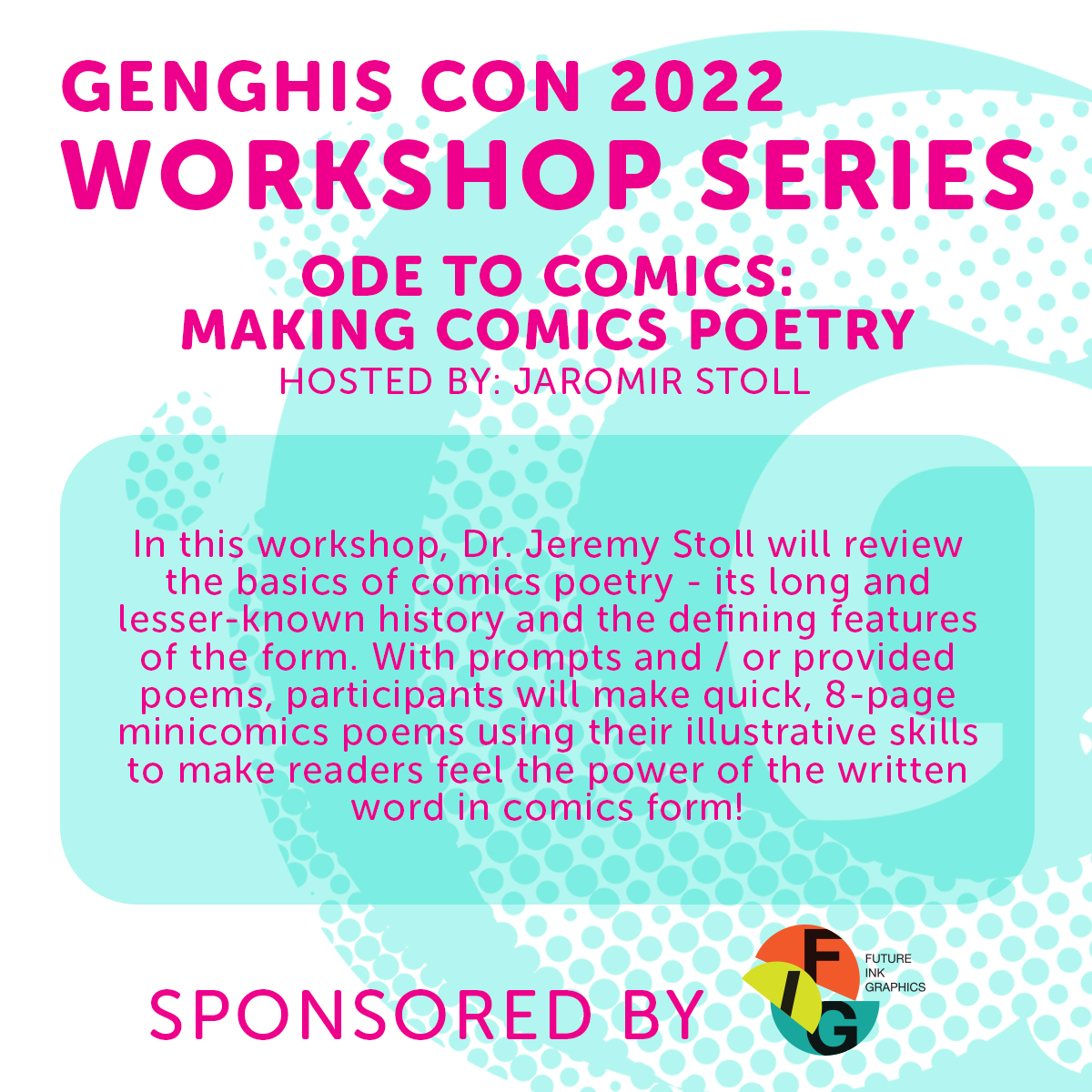 GenghisConCle's tweet photo. We have one last workshop to highlight before the show tomorrow! Last up on the lineup in the Future Ink Graphics space will be "Ode to Comics: Making Comics Poetry" at 3:30 pm hosted by Dr. Jeremy (Jaromir) Stoll!

Join us TOMORROW at the Pivot Center 12-5pm! https://t.co/LO4AezqkLw