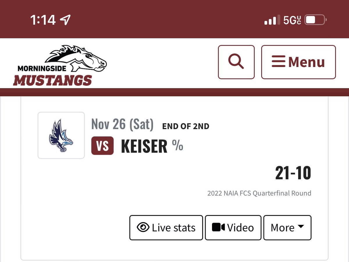 Mustangs lead against the Keiser University Seahawks at half-time in the 2022 NAIA FCS Quaterfinal Round. #MsideProud #StayHungry #RareBreed