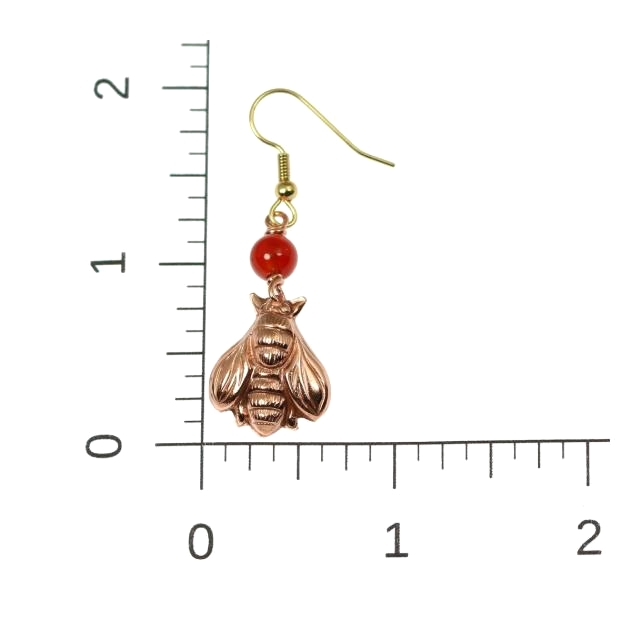 Fashionable Copper Honey Bee Drop Earrings with Carnelian Shown by John S Brana Handmade Jewelry #JohnSBrana johnsbrana.com/products/coppe… #7thAnniversary #MadeInSF #BeeEarrings