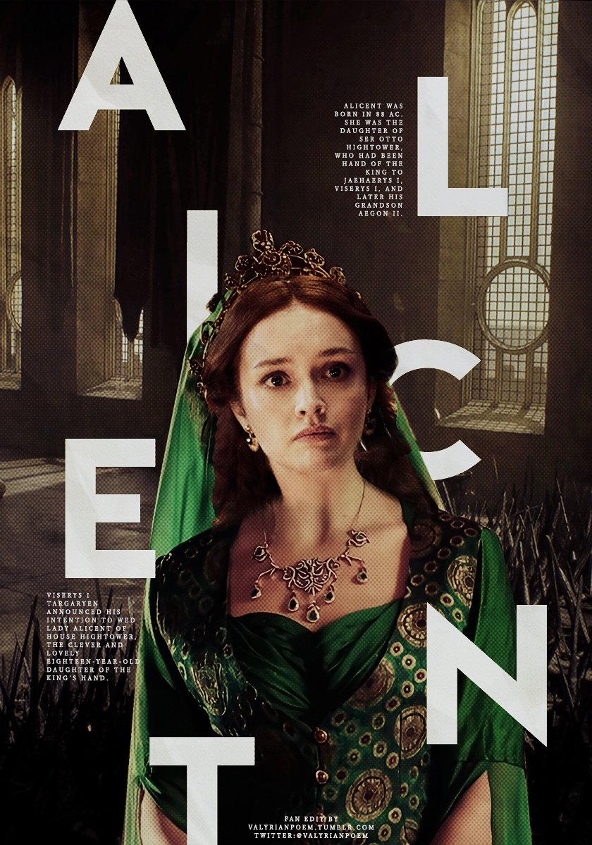 King Viserys announced his intention to wed the Lady Alicent. For the most  part, the realm celebrated this union. [...] Queen Alicent had soon proved  to be as fertile as she was