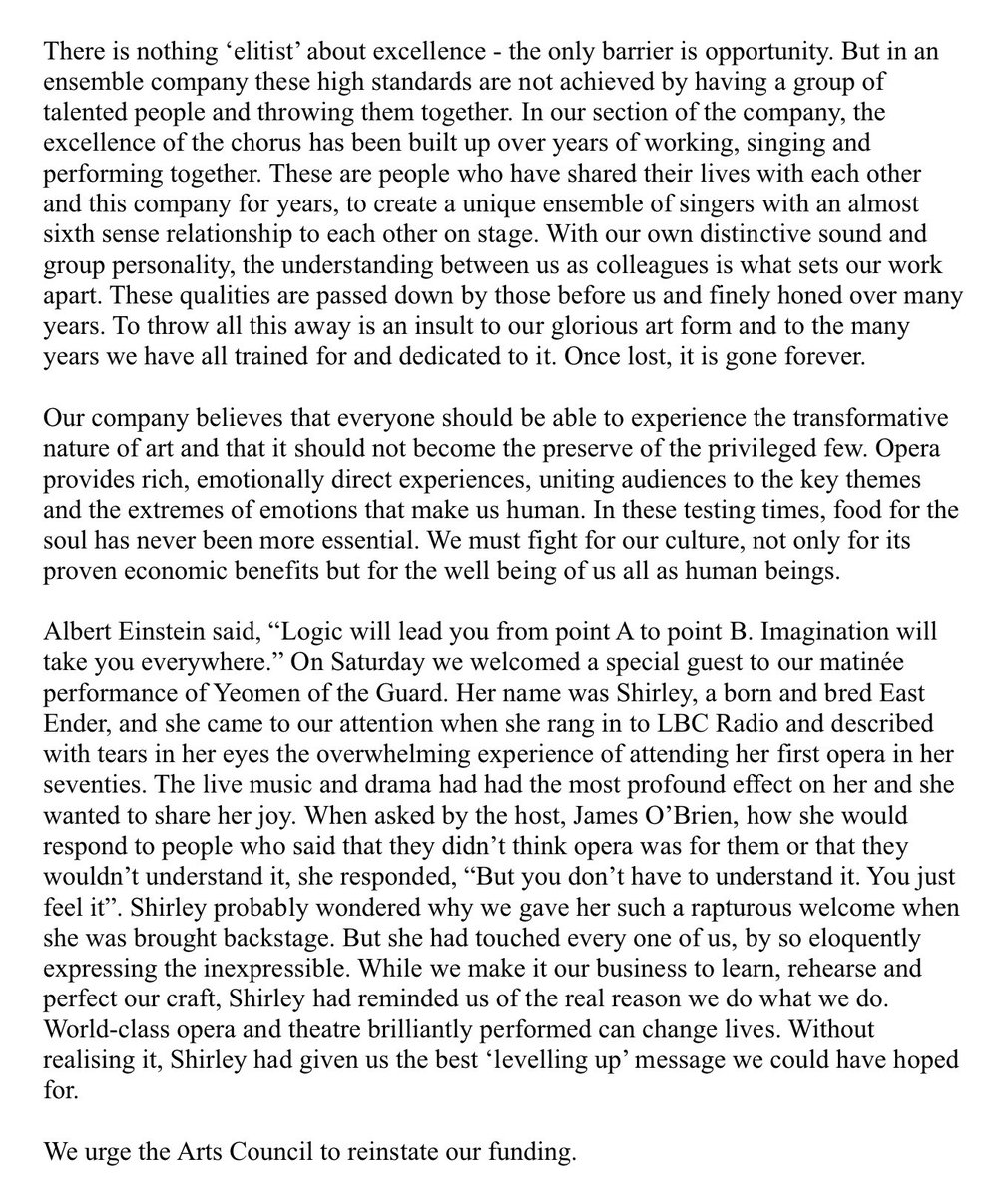 My speech <a href="/EquityUK/">Equity</a> protest at ⁦<a href="/DCMS/">Department for Culture, Media and Sport</a>⁩ to fight for ⁦<a href="/E_N_O/">English National Opera</a>⁩’s funding. To save hundreds of skilled ENO workers from losing their livelihoods and enable us to continue making world-class theatre, please sign our petition. Thank you. chng.it/g8wyqDdb #LoveENO