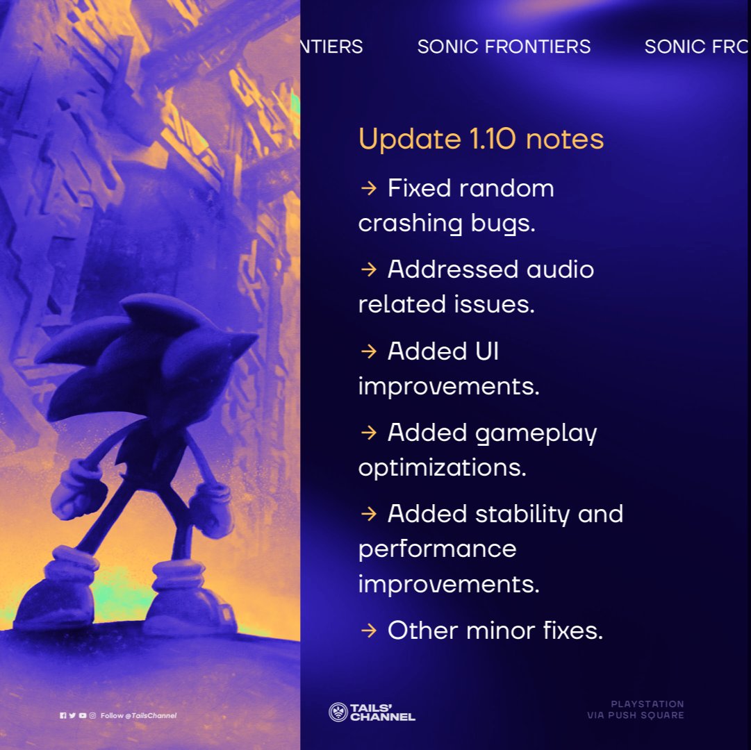 Sonic Frontiers Patch Notes, Sonic Frontiers Version 1.30 Update - News