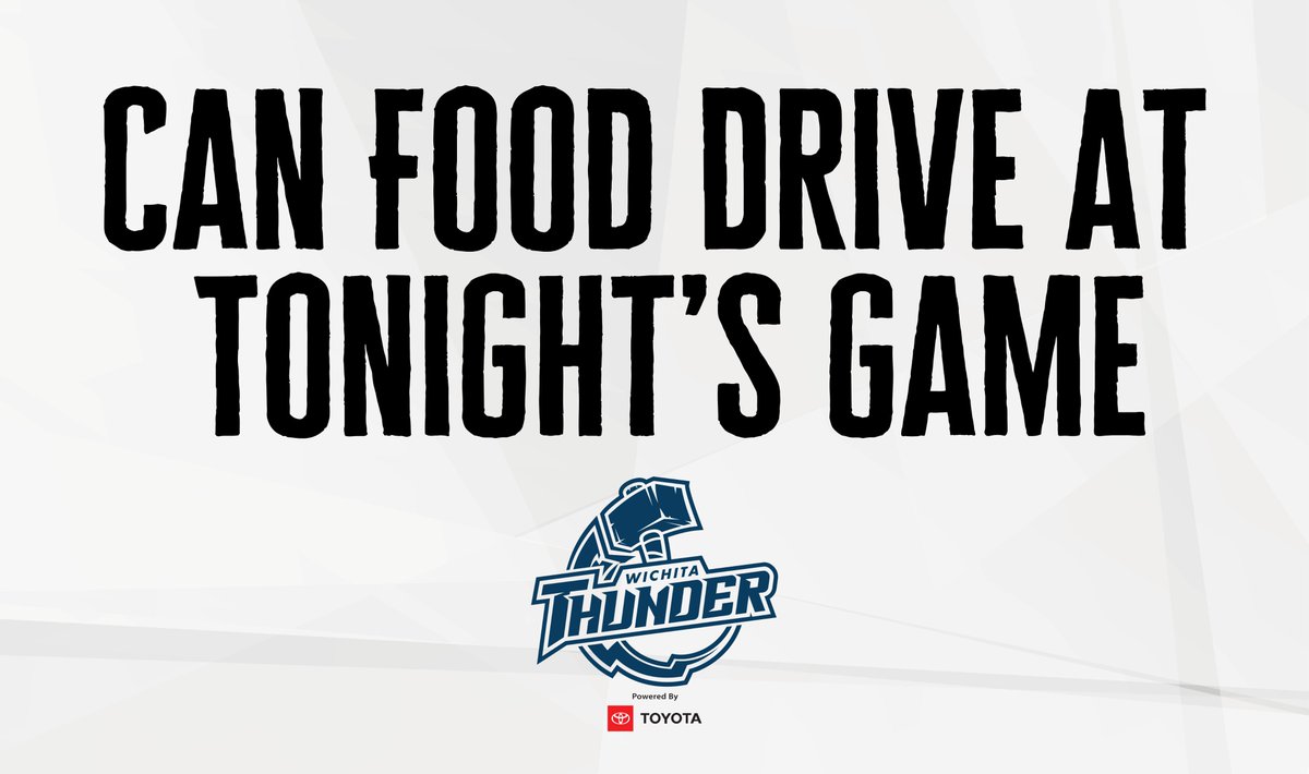 Wichita_Thunder's tweet photo. We are doing a can food drive at tonight's game! If you bring 1 canned food to the game to entrances A &amp; B, you will receive a complimentary ticket to the game on Wednesday, November 30! You can receive up to 4 complimentary tickets!

All food will be donated to a local charity! https://t.co/H9UWTd5iGS