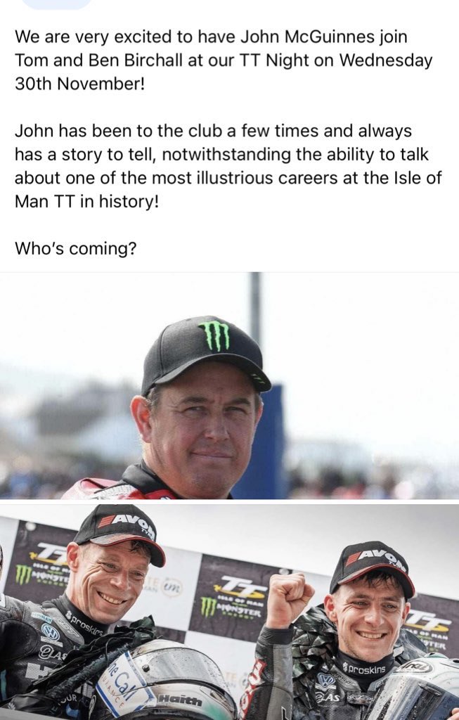 💥BREAKING NEWS💥

<a href="/jm130tt/">John McGuinness MBE</a> will be joining the club with the Birchall Brothers on Wednesday night! 

Make sure you get yourself there