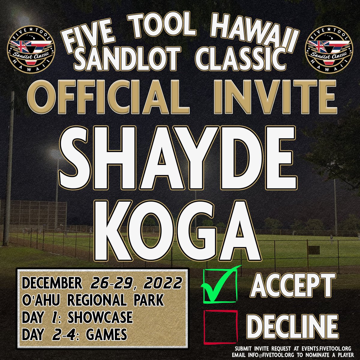 shaydekoga's tweet photo. Thank you @FiveToolHI @FiveTool @ClassicHawaii for the invite. https://t.co/6b6ifaGmvB