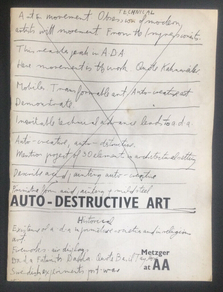 floatingstones's tweet photo. just spotted this [quasi-affordably perhaps for someone] for sale on eBay,#GustavMetzger's own marked up copy of his Auto Destructive Art publication - seems priceless to me --- has other writings also https://t.co/4fWZlL8c7G