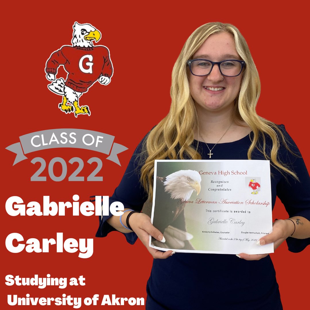 2022 Scholarship Recipient Gabrielle Carley is continuing her education at the University of Akron! 

Congratulations, Gabrielle!

#onceaneaglealwaysaneagle