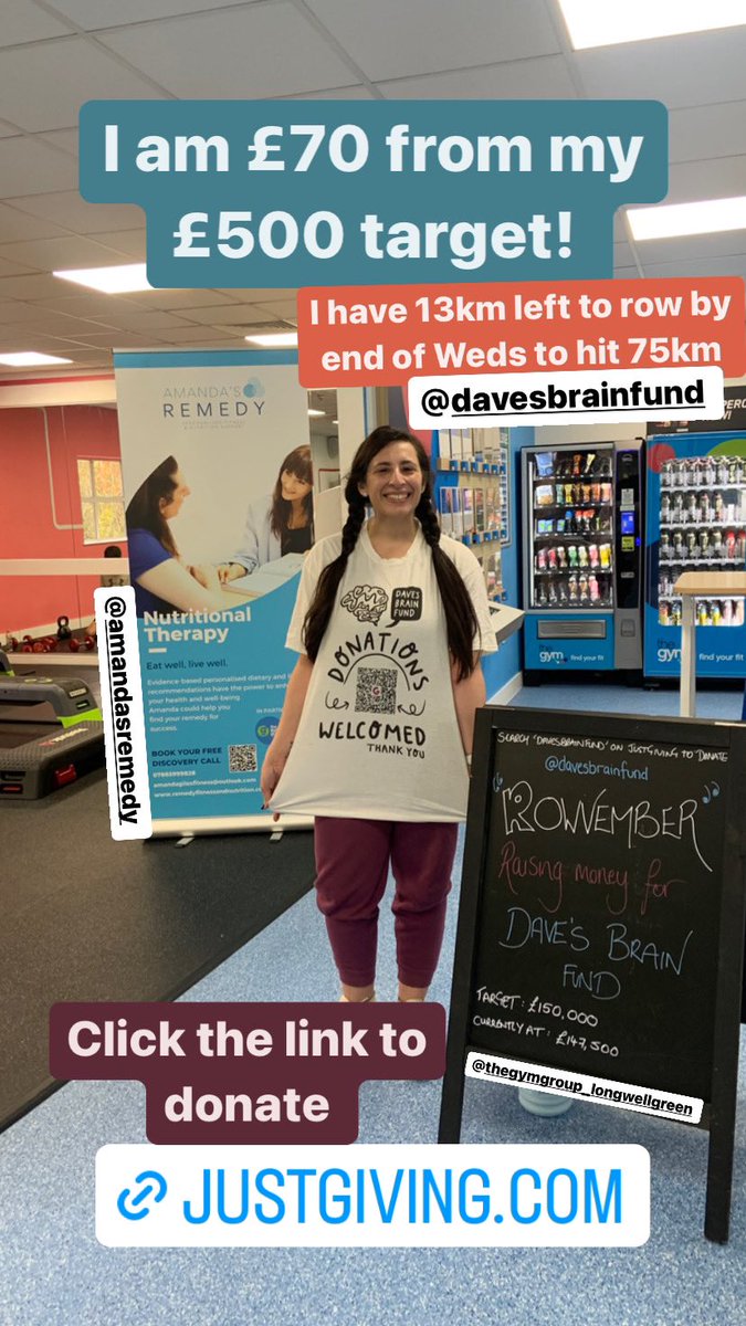 💷 £70 left to hit £500 target 
🚣‍♀️ 13km left to row of 75km target 

justgiving.com/crowdfunding/r…

Help Dave Battle Brain Cancer
#davesbrainfund #donate4dave