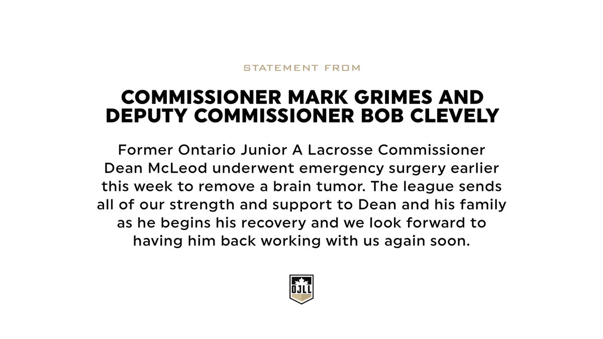 TheOJLL's tweet photo. Statement from OJLL Commissioner Mark Grimes and Deputy Bob Clevely— wishing @D_McLeod88 a full and speedy recovery. https://t.co/tjyO2gabPc
