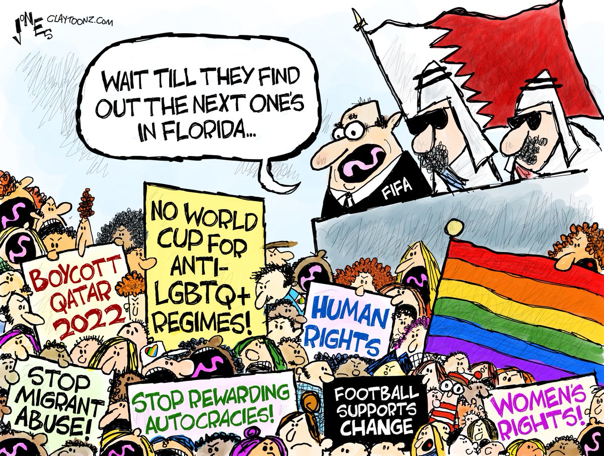 claytoonz's tweet photo. FIFA needs to stop holding its World Cup Tournaments in autocratic bigoted repressive regimes #FIFA #Florida #HumanRights #LGBTQ #Wordcup2022 #WorldcupQatar2022 #DeSantis #FUFIFA #Qatar2022 https://t.co/FRV1VC3mOV