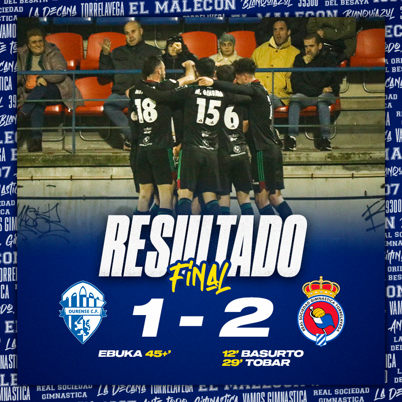 RSGimnastica's tweet photo. ⏹️ ¡Final del partido en Ourense! ¡La #RSGimnastica suma la segunda victoria consecutiva!

Ourense CF 1 - 2 #RSGimnastica   

#AnteTodoGimnastica #SegundaFederacion https://t.co/aw4BbHX4G0