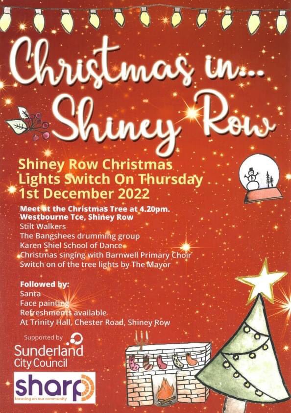 Shiney Row Christmas Lights Switch On!
Thursday 1st December 2022.
Starting 4.20pm at the Christmas Tree.