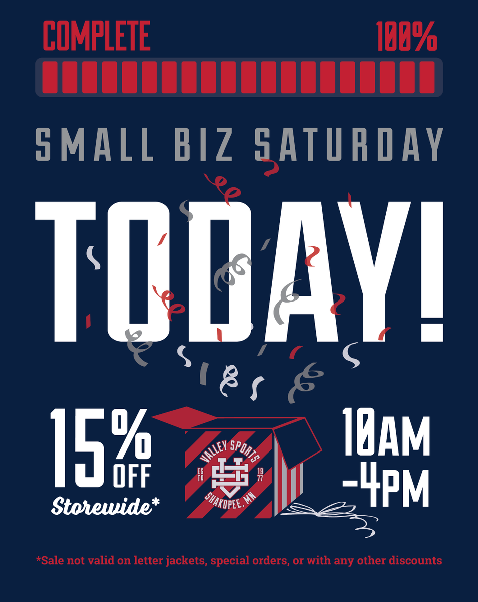 ValleySports102's tweet photo. It's TODAY!!! Join us from 10am-4pm today for our biggest day of the year! Hurry in!  #ShopSmall #SmallBusinessSaturday https://t.co/QKbezG5u5I https://t.co/iTvULOCYxx