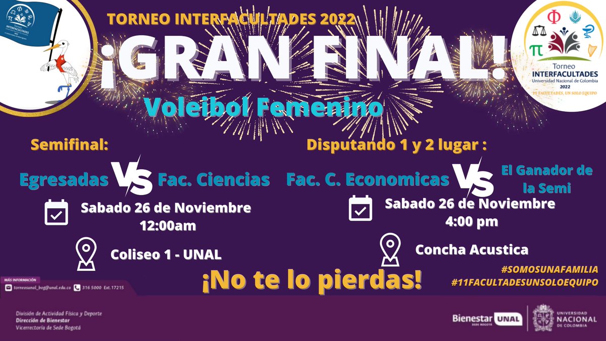 InternosY's tweet photo. #ProgramateUNAL Hoy tenemos las finales en Voleibol y Futsal. Aquí las programaciones, ¡No te lo pierdas! 👇👇 https://t.co/oQKOtvN99j