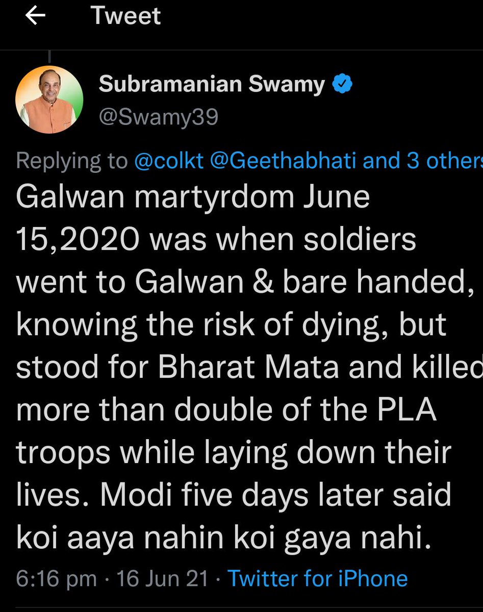 KumRN_BPM's tweet photo. The whole RW ecosystem is melting over the #Galwan issue. This is what a BJP leader had said.
#DarpokFeku and #HypocriteBhakts are the real anti-nationals. Bloody cowards. https://t.co/7bs5nF1Kux