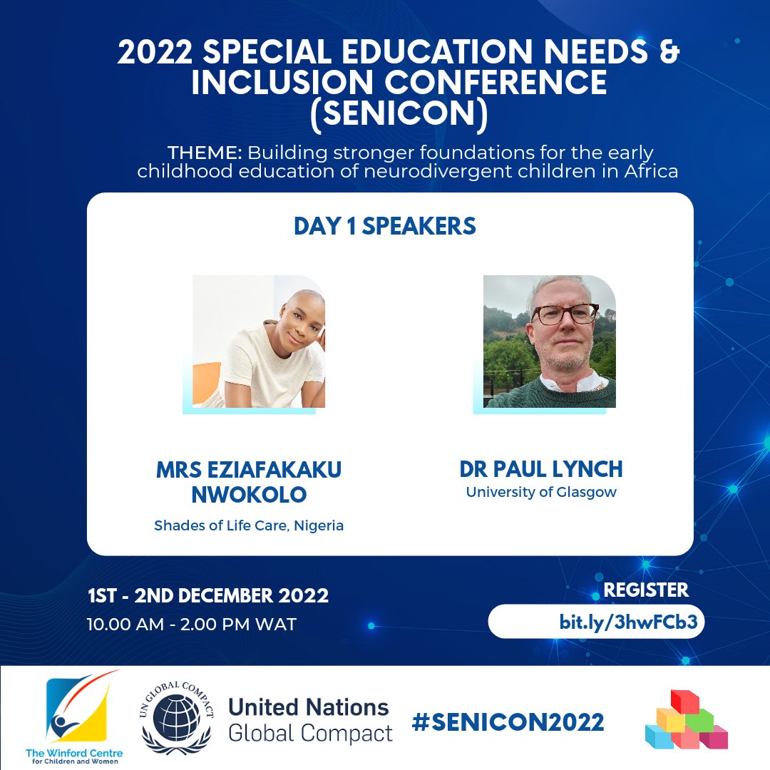 WinfordCentre's tweet photo. Announcing our speakers for #SENICON2022
Dr Paul Lynch @plynch115 and Mrs Eziafakaku Nwokolo @proverbs22v1 will be joining us.
Register here https://t.co/bM9gBkLzaD
#earlychildhoodeducation #ECCE #Neurodivergent #Neurodiversity #inclusiveeducation #disabilityinclusion #everychild https://t.co/7FOBb2Of58