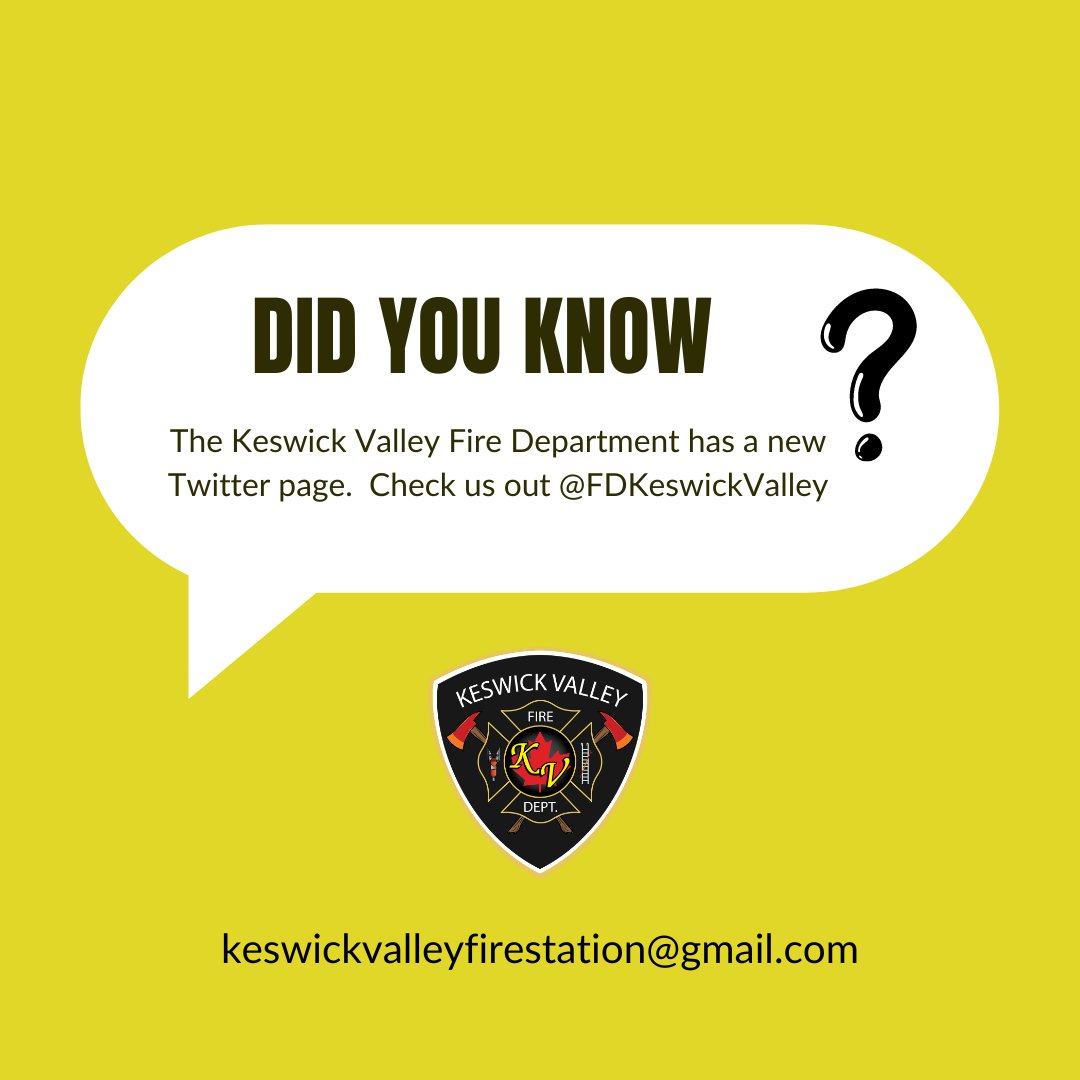 NorthYorkFire's tweet photo. Did you know that the Keswick Valley Fire Department has a new Twitter page?  Check them out at @FDKeswickValley https://t.co/h7fCvaTYno