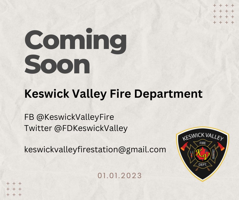 NorthYorkFire's tweet photo. Coming Soon:  
Keswick Valley Fire Department
FB @keswickvalleyfire
Twitter @FDKeswickValley
keswickvalleyfirestation@gmail.com
01.01.2023 https://t.co/BMXSSzfr2Q