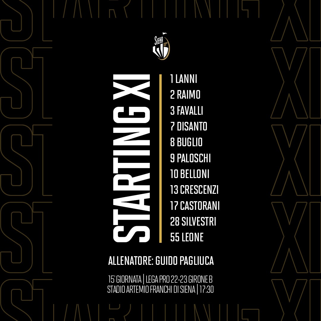 ACRSiena_1904's tweet photo. Pronti. Ecco gli 11 titolari scelti da mister Pagliuca per la gara contro la Carrarese
#forzarobur #siena #forzasiena #savanzalundicidelsiena #sienacarrarese https://t.co/vxJpRy7ibu
