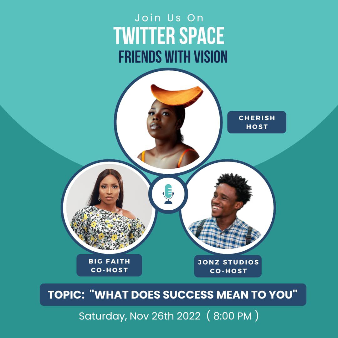 chatwithche's tweet photo. Join I and my friends this evening as we have a little conversation on what success means to us.
See you at 8:00pm (WAT)
#chatwithche #success #WorldcupQatar2022 https://t.co/0hqisOqhKv
