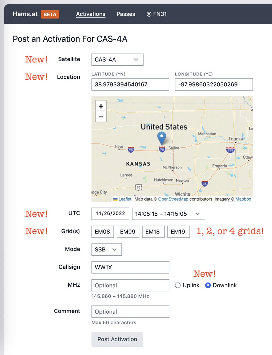 New in hams.at: a more-fully-featured page to create and edit activations, and support for those special 2-grid and 4-grid activations.