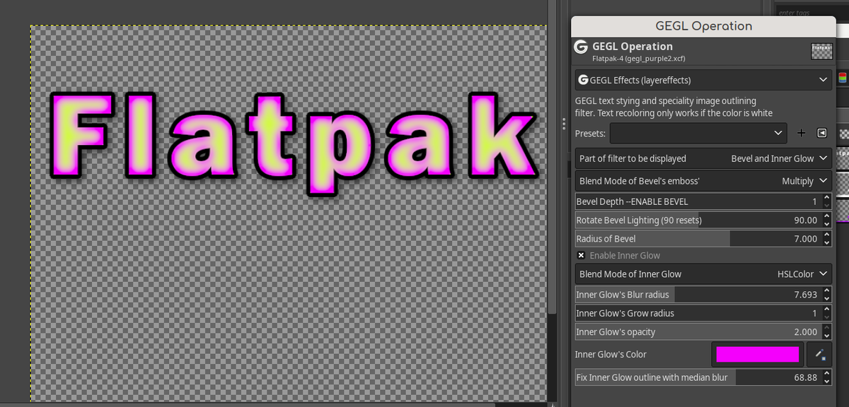 AG3_Beaver's tweet photo. My third party #Gimp filter, #GEGL Inner Glow is getting a major update very soon that will revamp it. It will solve a  bug relating to a border glitch. I accidentally pushed a bad commit to Github but once I reverse it everything will be solved.  #FOSS #LibreGraphics https://t.co/5tpxOX2E24