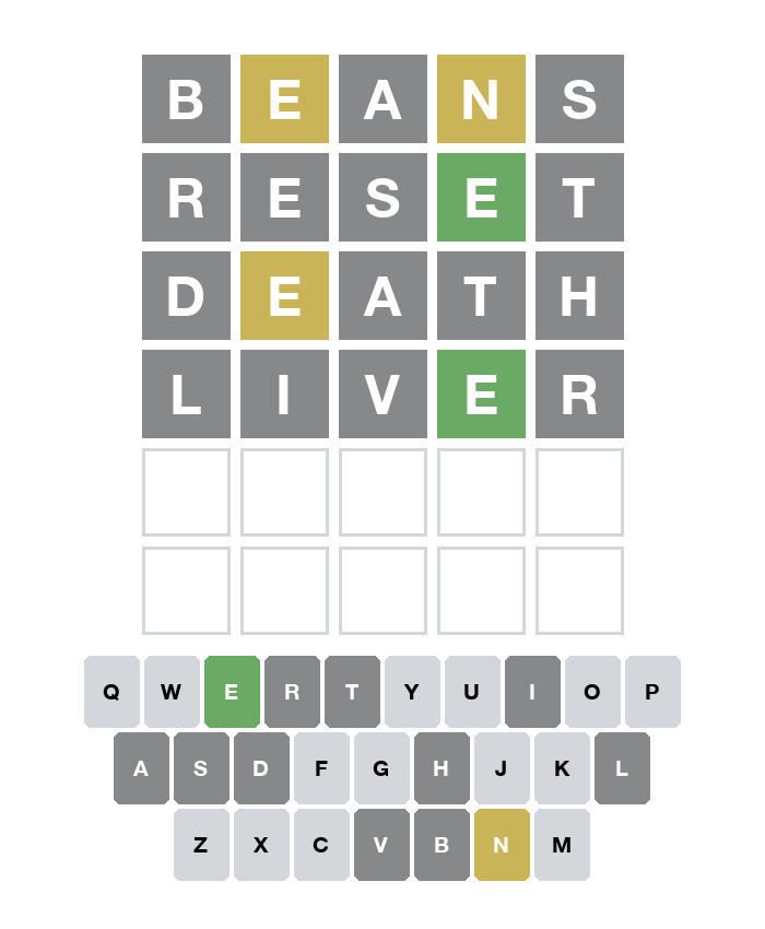 wordle_io's tweet photo. @The_mark_Good Guess 4/6: https://t.co/TG2qsHZw7e