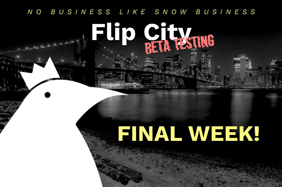 🧨 Last week to test the very first beta of Flip City! If you're a holder, now's your chance to have your voice heard on changes and improvements.

Round 2 will begin next week, and by Round 3 we should be able to onboard other projects into our ecosystem 🤝