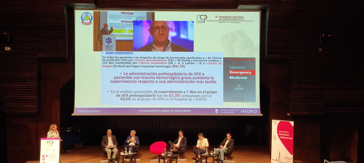 SAMUR_PC's tweet photo. Expone Javier Cabeza Rojo su trabajo y Rosa Maria Jiménez en su ponencia sobre "El manejo del trauma en el medio extrahospitalario."
#CongresoCERCP #5CongresoCERCP https://t.co/ICTLm4wvmi
