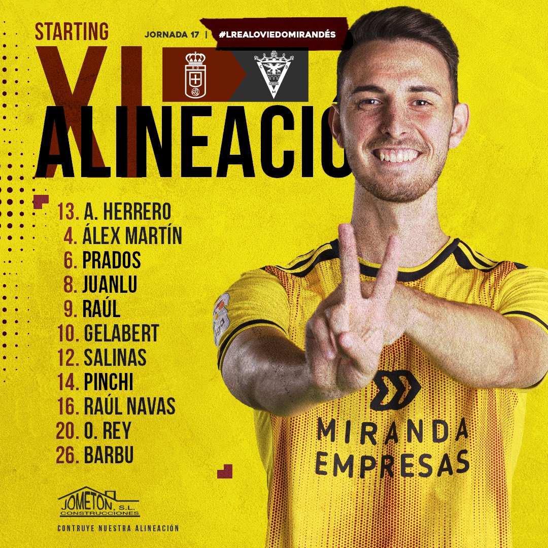CDMirandes's tweet photo. 𝗔𝗟𝗜𝗡𝗘𝗔𝗖𝗜𝗢́𝗡 | 🆚 @RealOviedo 

🧣💛 ¡Los nuestros! 

#RealOviedoMirandés  
#LaLigaSmartBank | #SúmateAlPlan ❤️🖤 https://t.co/eb50ImjJms