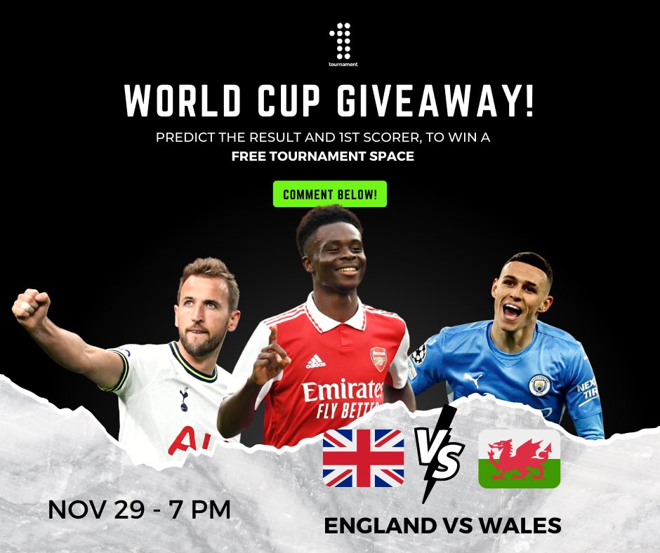 ✅Eng v WAL #GIVEAWAY
👉#WIN a free grassroots #TOURNAMENT space

1.Like &amp; Retweet
2.Follow <a href="/one_tournament/">One Tournament 2026</a>
3.Reply with prediction &amp; GS

Our 2023 Brochure👀 win👉hubs.ly/Q01s6WWJ0

🤞Winner chosen at random on 01/12/2022.Open to UK only &amp; 18+ #worldcup2022