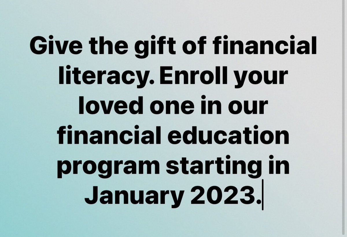 Give the gift of financial literacy. Enroll your loved one in our financial education program starting in January 2023. #shopsmallbusiness #shopsmall #smallbusinesssaturday