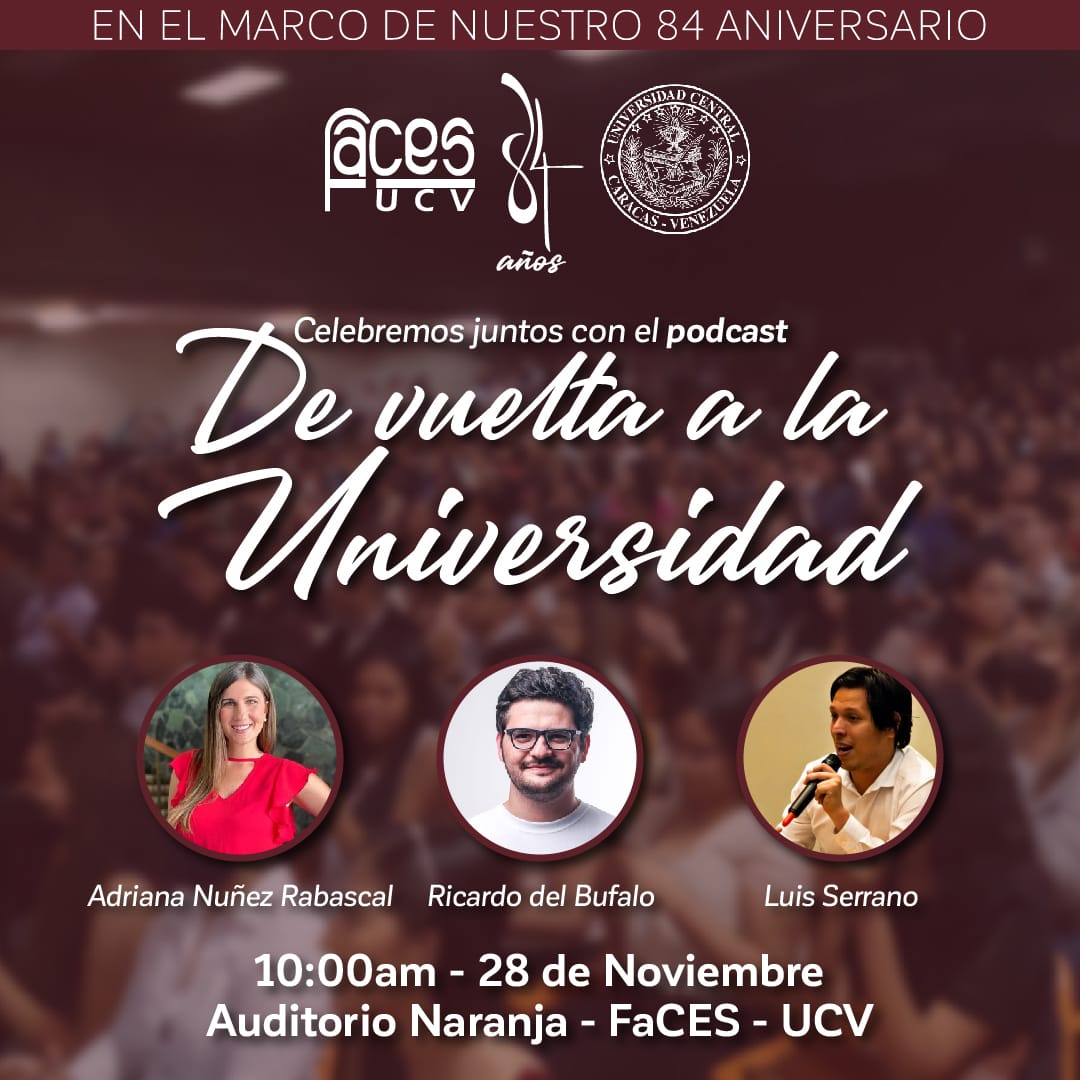 ¡Acompáñanos a celebrar los 84 años de #FacesUCV con este podcast! ¡Celebremos juntos la vuelta a la Universidad! ¡Te esperamos!
