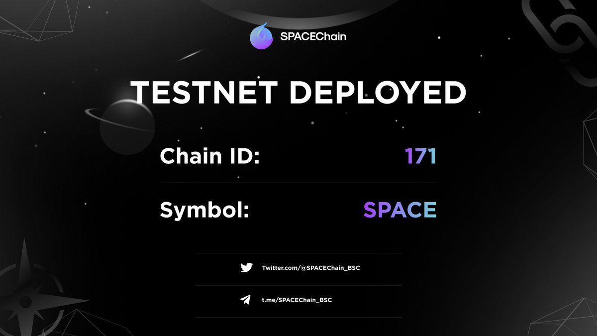 We are excited to announce the release of SPACEChain Testnet. SPACEChain Testnet is now deployed &amp; available on MetaMask.

Add SPACE Chain on MetaMask now using this data:

✅ RPC: testnet-rpc.spacechain.finance
✅ Symbol: SPACE
✅ Chain ID: 171
✅ Explorer testnet-explorer.spacechain.finance