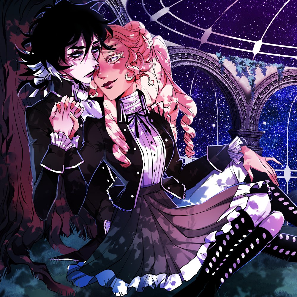 rednflynn's tweet photo. Dear tired 'Wednesday' sapphics, 

What if I told you another #NevermoreAcademy existed? Where Wenclair is Lennabel and it's extremely canon?? You can read it for free and it updates every week. I mean, why eat crumbs when you can have the cake? 🍰

Love, 
Your Goth Wine Aunts https://t.co/SYgxjw6Cwz