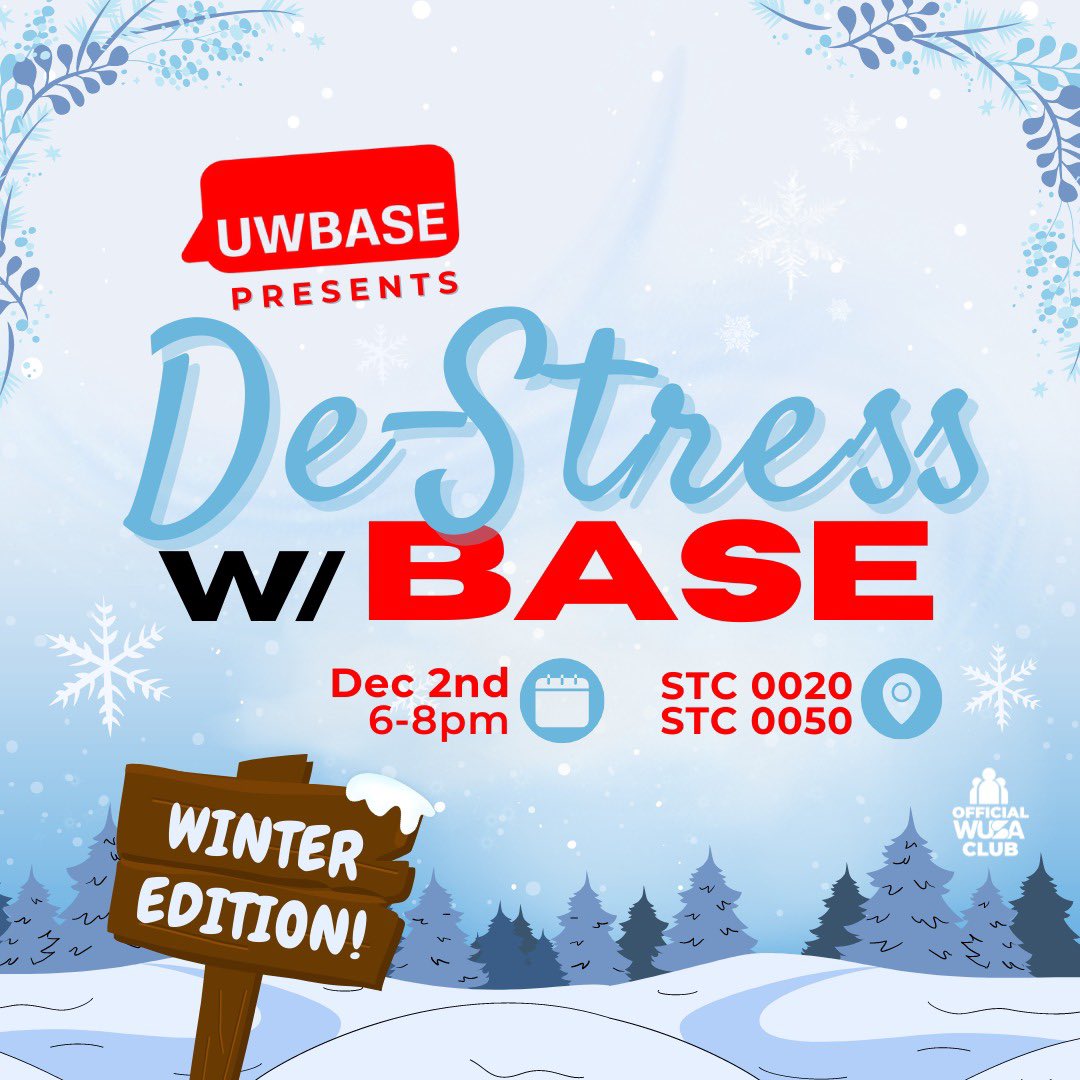 Exam season is upon us and y'all deserve the opportunity to relax and unwind in order to be well prepared 🙏🏾
On 2nd December, We will be having a Destress w/BASE event for you all to recharge, chill, and get some mojo to prepare for your exams❤️