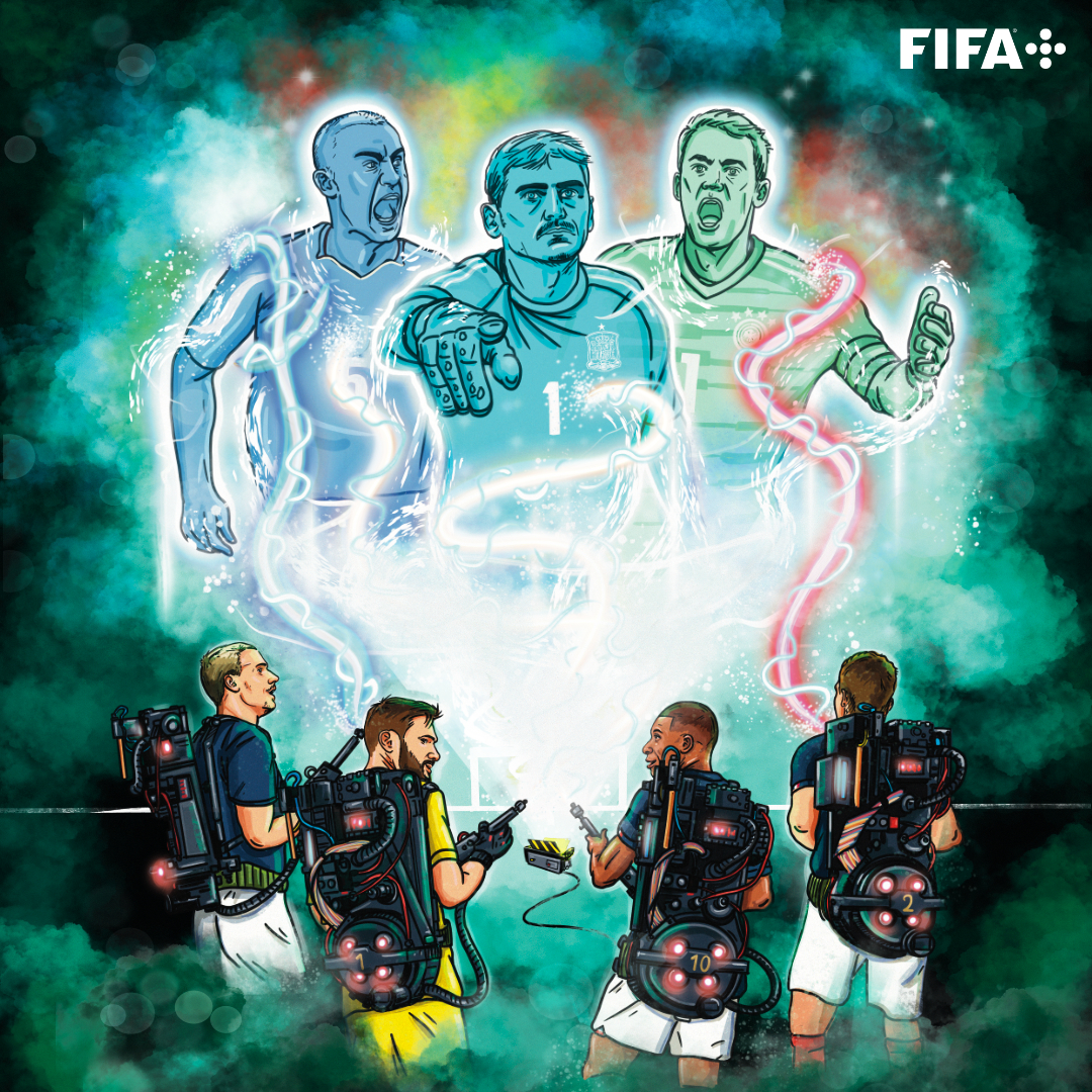 FIFAWorldCup's tweet photo. 📱 Who you gonna call? Cursebusters!

France are the first defending #FIFAWorldCup champions to get past the group stage since 2006!