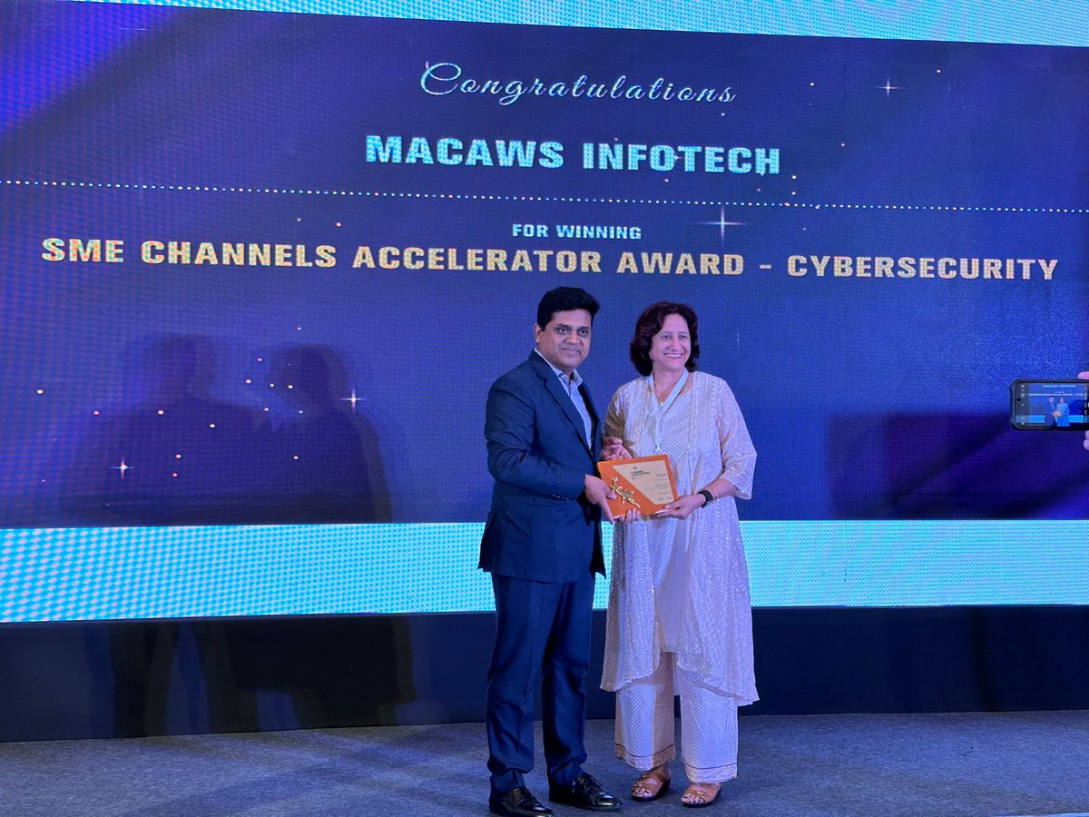manasisaha's tweet photo. Heartiest Congratulation to #MacawsInfotech on winning “SME CHANNEL ACCELERATOR AWARD CYBERSECURITY 2022”. Thanks to @sanjayaccent and Team SME Channel for the recognition. #cybersecurity #cloudsecurity https://t.co/PIubEbGvv7