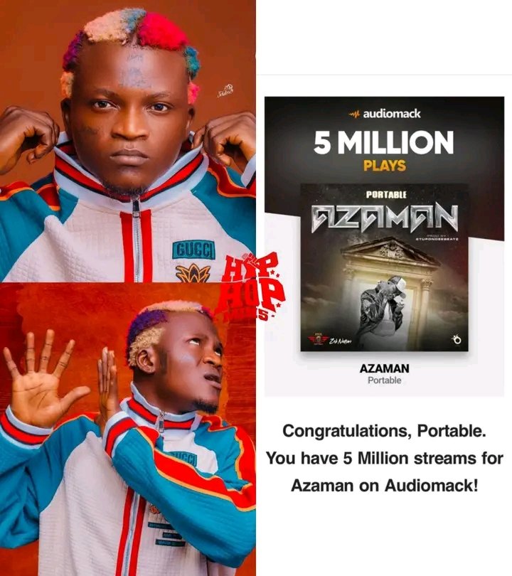 musicbaseafrica's tweet photo. 😯Madt! Portable's hit song "Aza Man" clocks 5 Million streams on Audiomack in just 2 months... Easily one of the biggest songs in the streets of Nigeria this year 🔥🔥‼️

Congratulations Dr Zeh !🤝

___________
#hhm5 #hiphopmin5 #portable https://t.co/tfFrAv03Yc