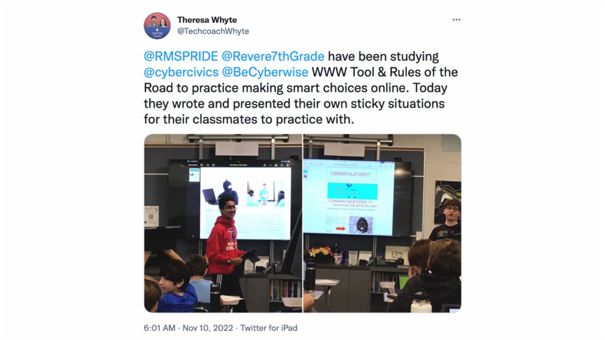 CyberWise (@becyberwise) on Twitter photo 🦉 When kids have opportunities to test-run sticky situations hypothetically offline, they have confidence & a plan when the real thing happens online! <a href="/TechcoachWhyte/">Theresa Whyte</a>’s students will be so empowered in their digital exploration! <a href="/RMSPRIDE/">Revere Middle School</a> <a href="/Revere7thGrade/">RMS7thGrade</a> 🦉 When kids have opportunities to test-run sticky situations hypothetically offline, they have confidence & a plan when the real thing happens online! <a href="/TechcoachWhyte/">Theresa Whyte</a>’s students will be so empowered in their digital exploration! <a href="/RMSPRIDE/">Revere Middle School</a> <a href="/Revere7thGrade/">RMS7thGrade</a>