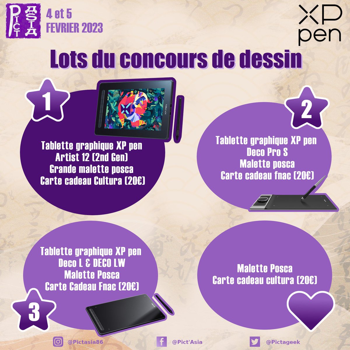 Et voilà enfin dévoilés, les lots de notre concours de dessin 😁 Un grand merci à <a href="/XPPentablette/">XPPen France</a> et <a href="/POSCA_Coloring/">POSCA</a> pour leurs dotations de qualité qui nous permettront de régaler nos participants!