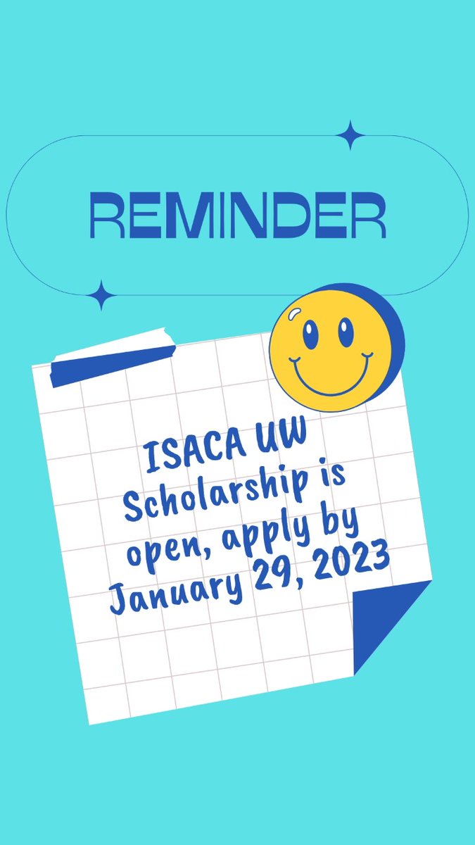 ISACA_UW's tweet photo. Funding opportunity! Write a 5-7 page research essay about cybersecurity by January 29, 2023 to be eligible for the ISACA Puget Sound scholarship (available only to UW students who are members of ISACA UW student chapter). Good luck! #scholarship #isaca #uwischool https://t.co/ndFKP9Ua5l