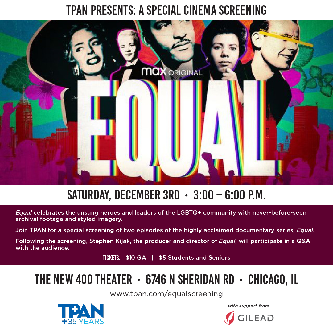 Join TPAN on Sat 12/3, 3-6 pm, as we celebrate and salute LGBTQIA+ history with a theatrical screening and Q&amp;A of 𝘌𝘘𝘜𝘈𝘓.  Stephen Kijak, the producer and director of Equal, will participate in a Q&amp;A at the screening. Tix start at $5.  bit.ly/3h5Kowk