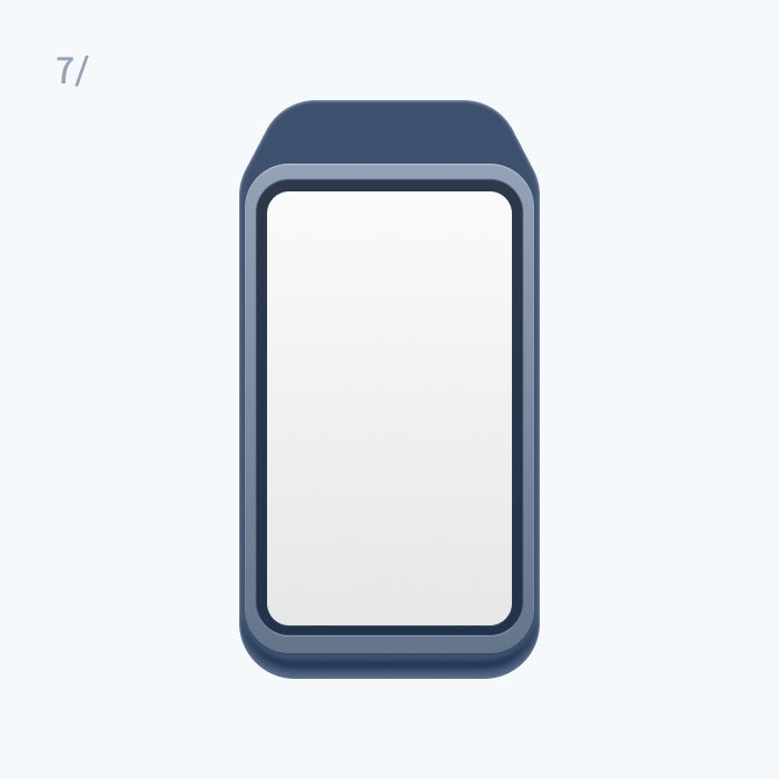 sanbronliong's tweet image. 7/ Almost there! Now, for the screen let’s draw a 220x390 rectangle with corner radius 20. Add linear fill #FFFFFF (top) #E7E7E7 (bottom) and effects below:

Drop shadow:
Y: 1 / Blur: 1 / Color: #364863 100%

Then center align the screen, screen protector &amp;amp; front face.